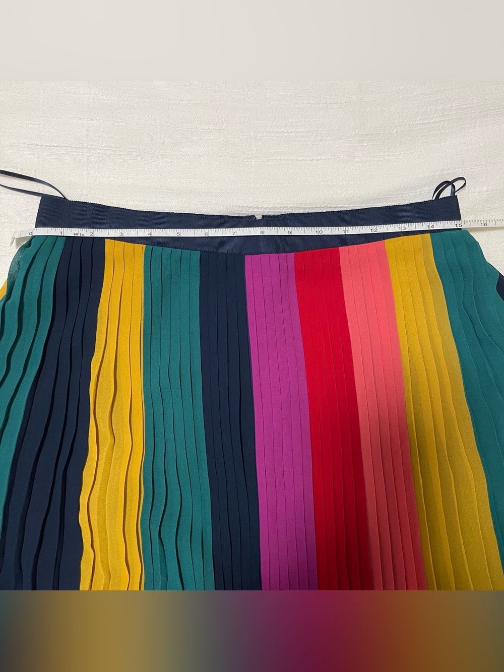 J Crew Multicolor Pleated Midi Skirt - Navy Waistband - Picture 4 of 5